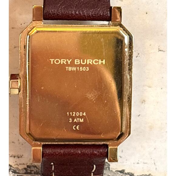 Tory Burch Robinson TBW1503 Womens Brown Leather Gold Crystal Rectangular Watch main image 4